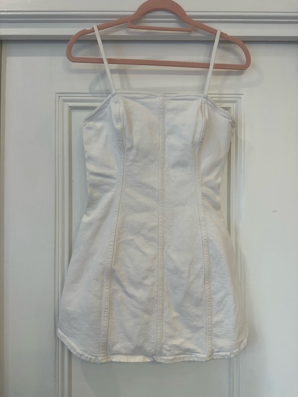 Zara White Denim Spaghetti-Strap Mini Dress